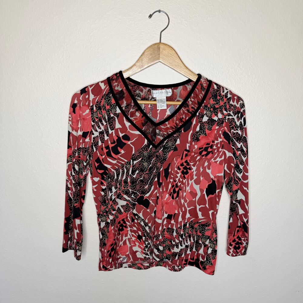 Doncaster Silk Red Black 3/4 Sleeve Top Small